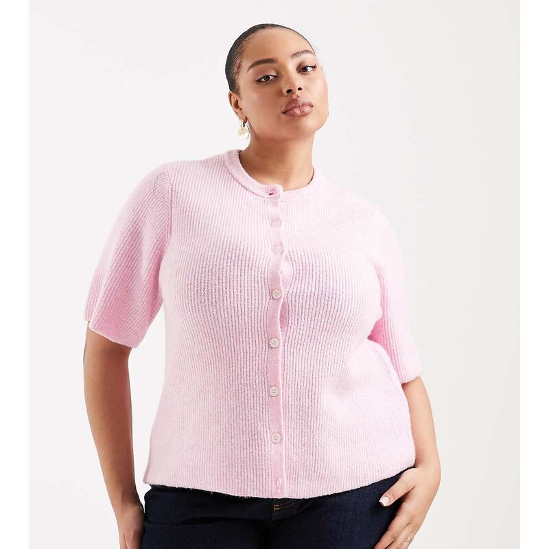 Pieces Plus Pieces Curve soft knit short sleeve cardigan in rose