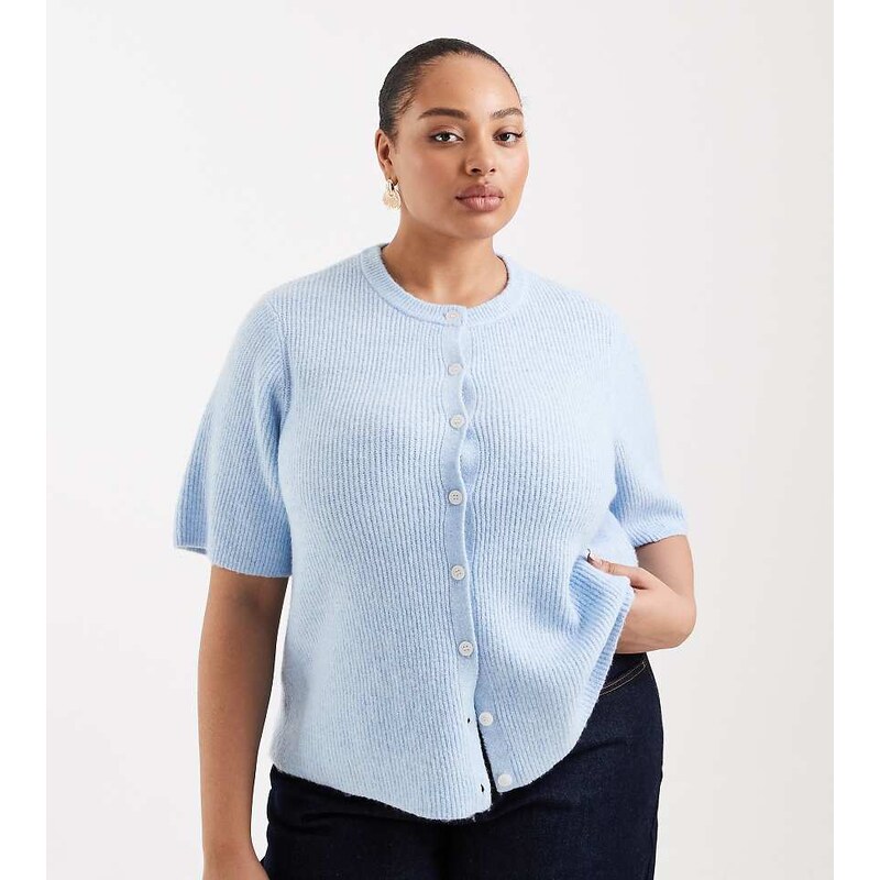 Pieces Plus Pieces Curve soft knit short sleeve cardigan in blue 115519797