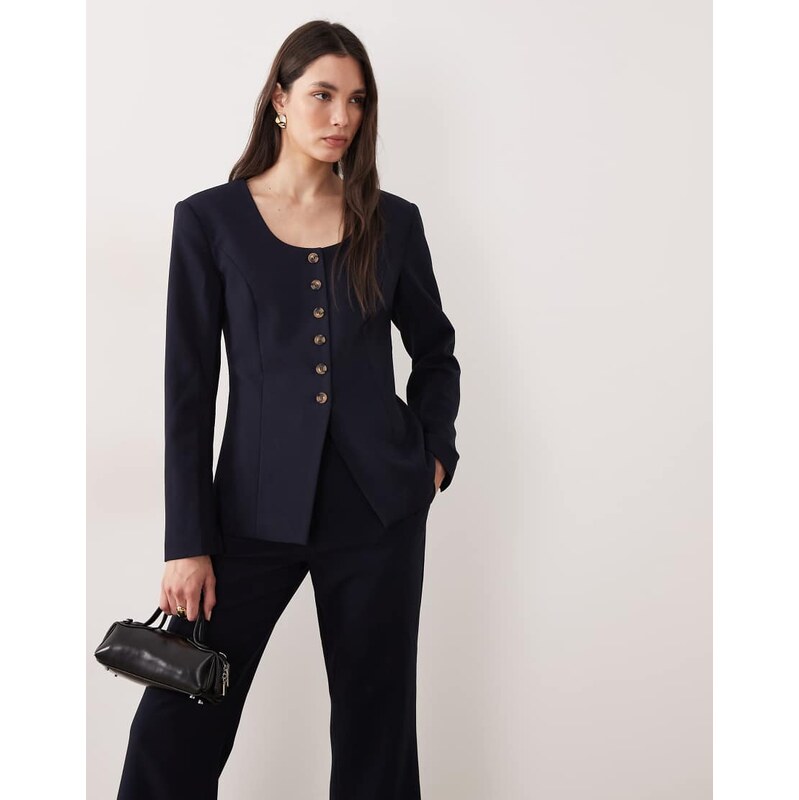 YAS structured tailored square neck blazer co-ord in navy 113271876