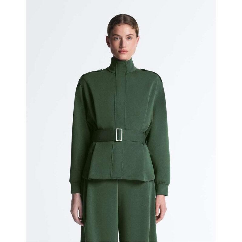 OYSHO Utility belted jacket with cotton and modal twill in green