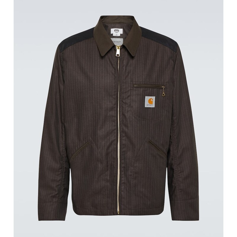 Přehledná fotografie pruhované bundy od Junya Watanabe x Carhartt