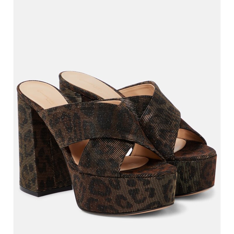 Gianvito Rossi Leopard-print lamÃ platform mules