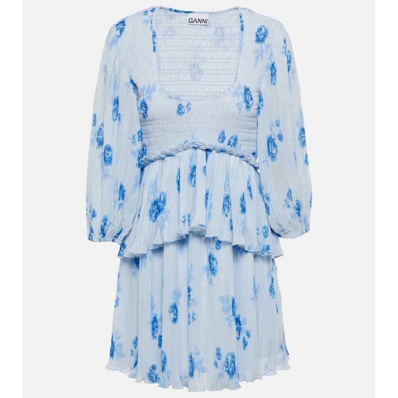 Ganni Floral pleated georgette minidress