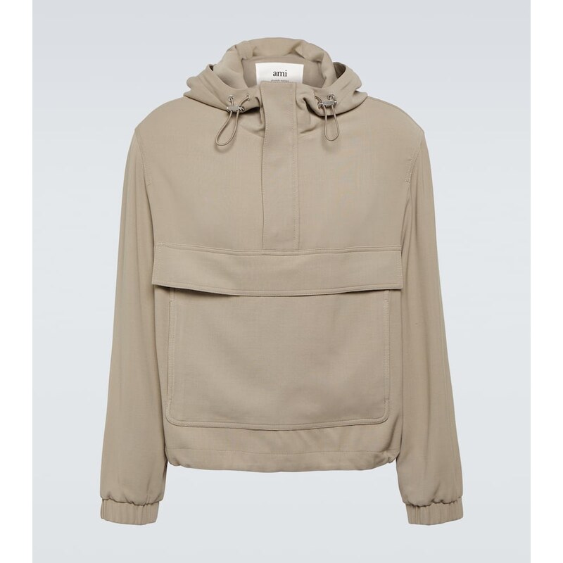 Ami Paris Hooded half-zip twill jacket