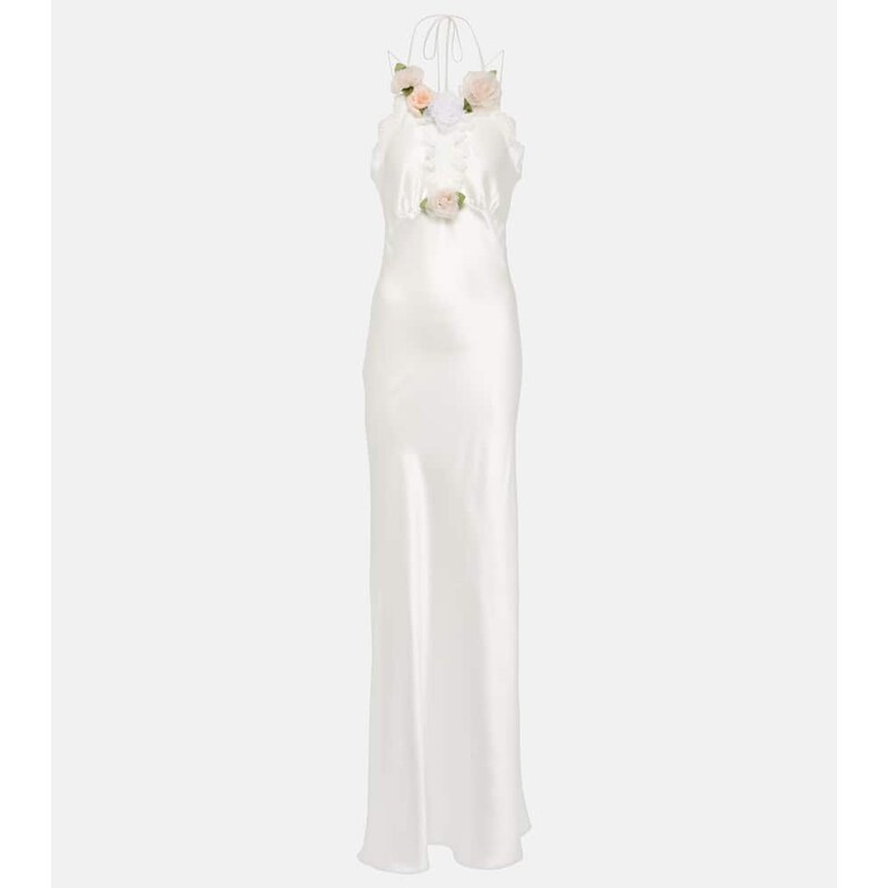 Rodarte Bridal floral-appliquÃ lace-trimmed silk gown