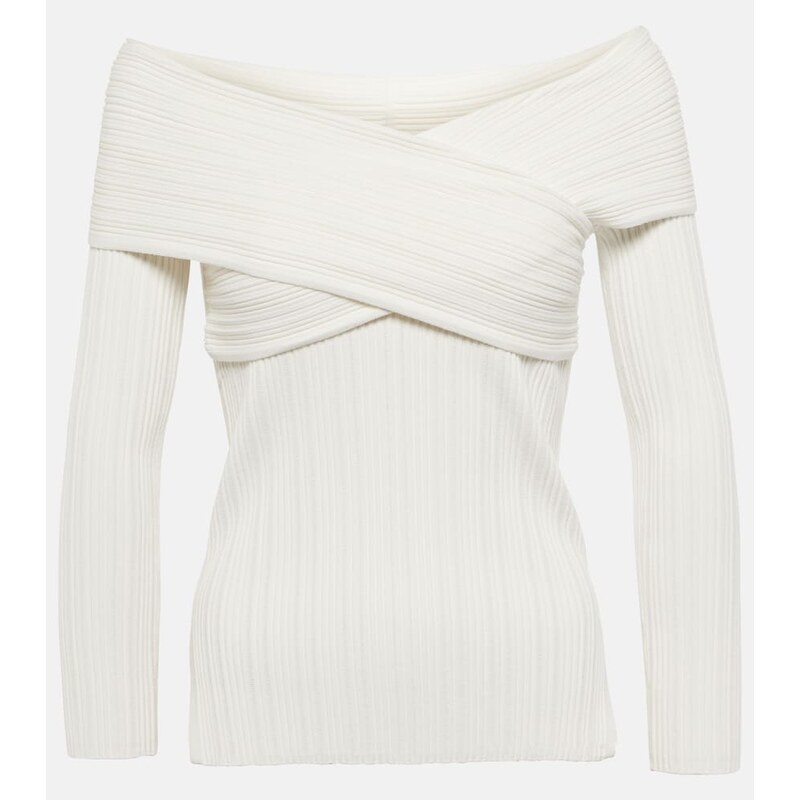 Veronica Beard Yesenia ribbed-knit off-shoulder top