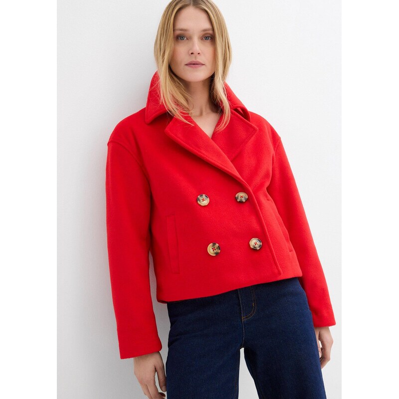 bonprix Krátký oversize trenčkot s vlněným vzhledem červená Žena 112846462