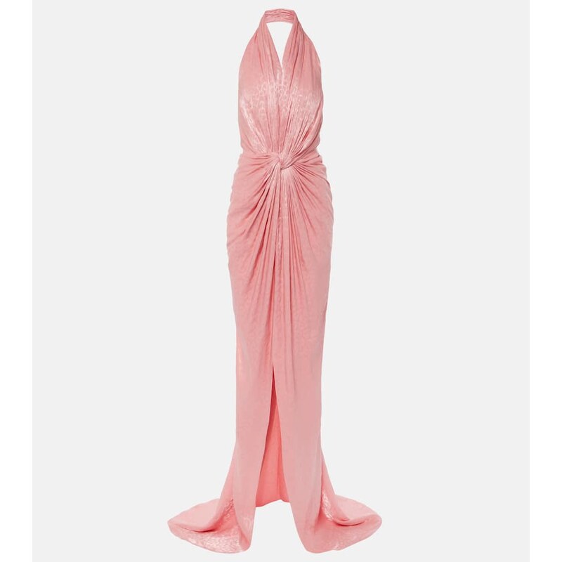 Costarellos Joa draped metallic georgette gown