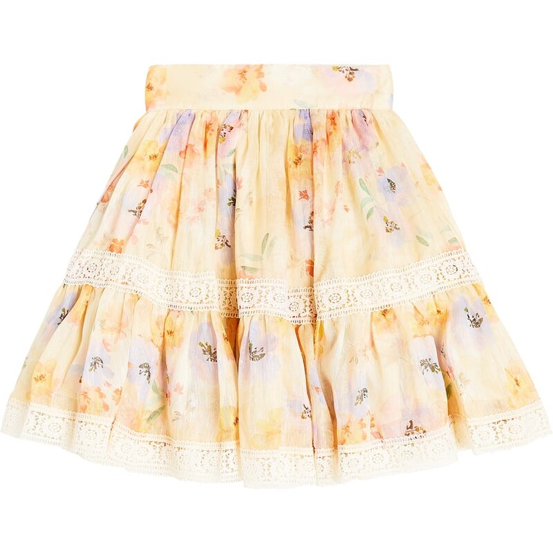 Petite Amalie Floral ruffled silk and linen skirt