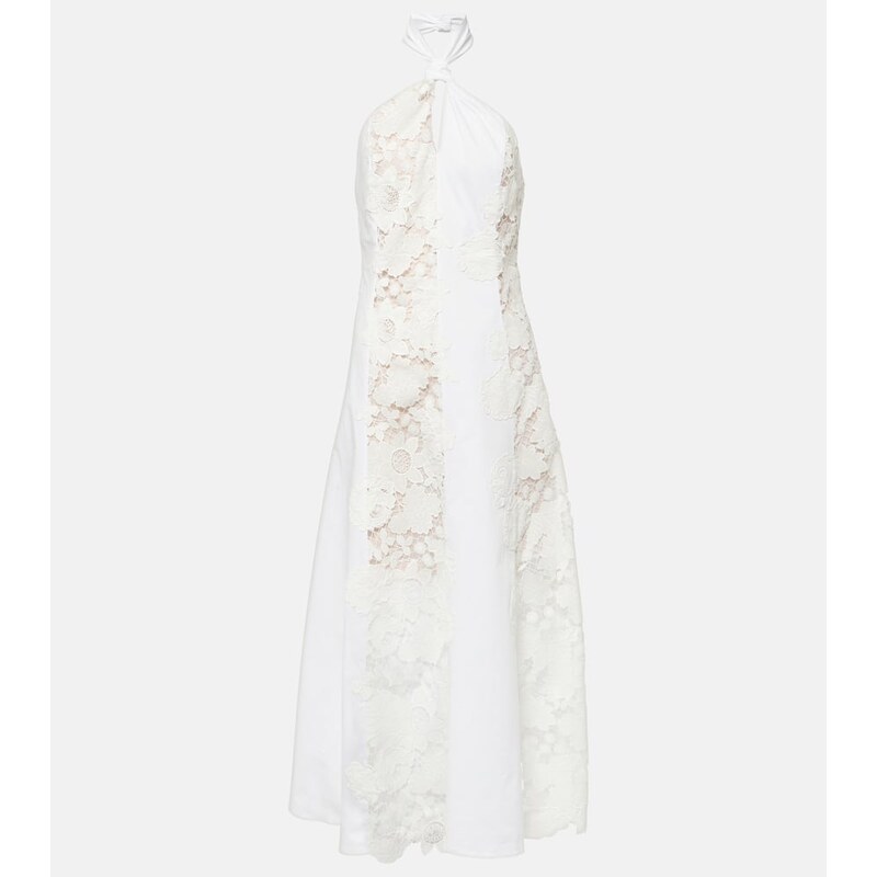 Oscar de la Renta Halterneck cotton lace midi dress