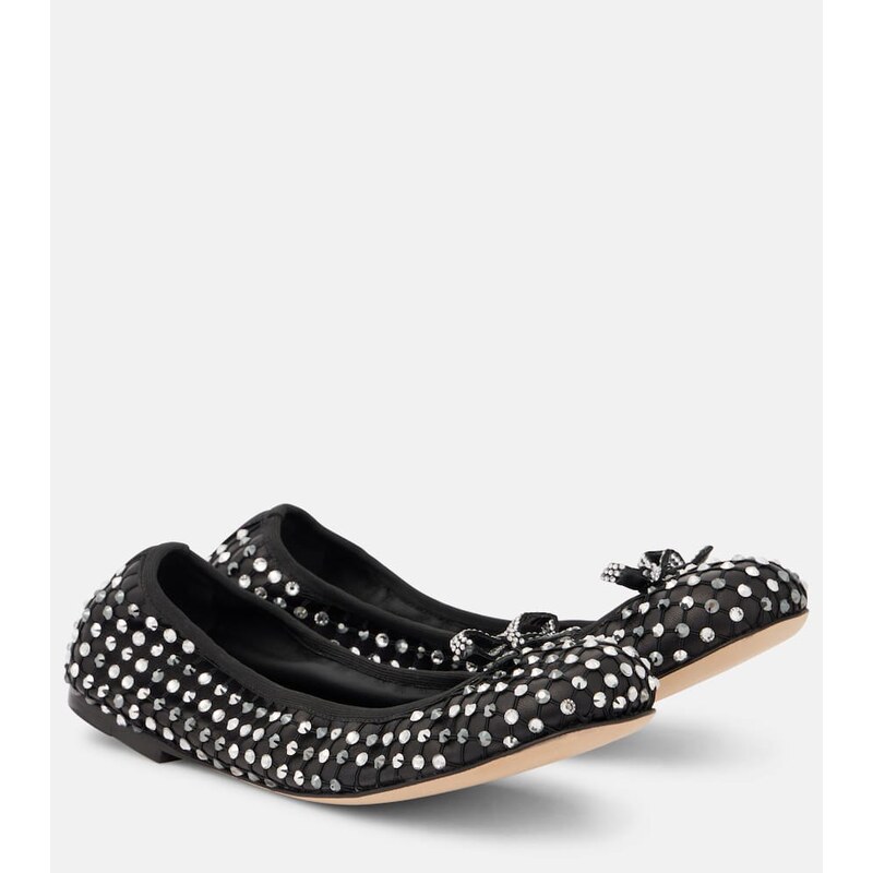 Rene Caovilla Crystal-embellished leather ballet flats