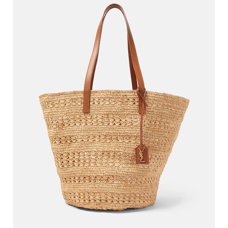 Kabelka Saint Laurent Panier Medium z raffia v barvě beige