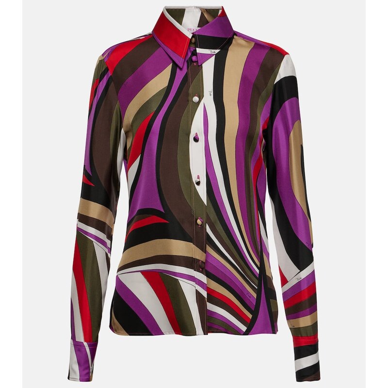 Dámská košile z hedvábí Pucci Iride v barvě Khaki/Fuxia