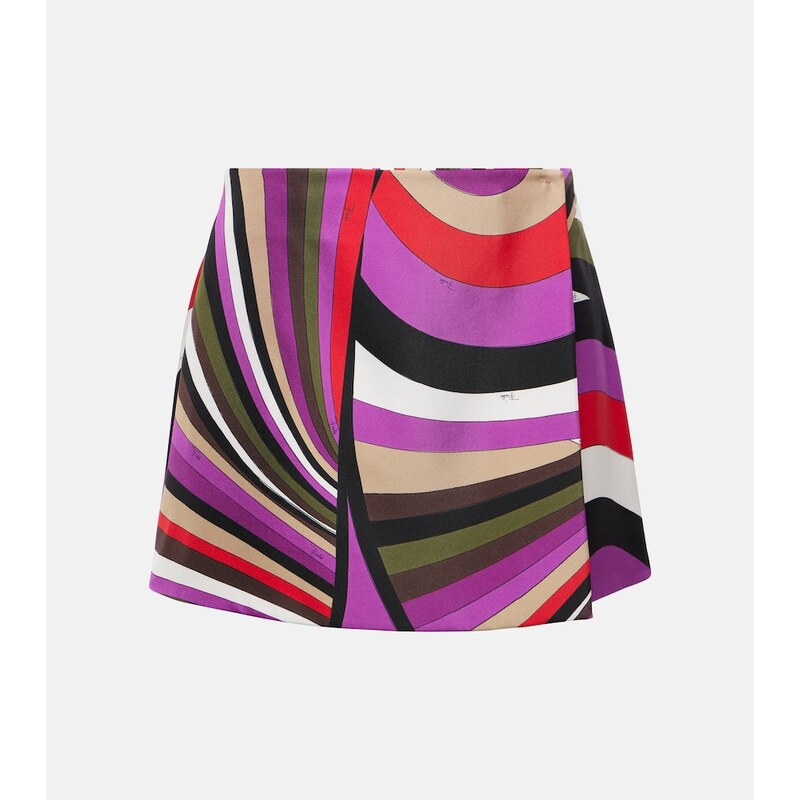 Pucci Iride minisuknička z hedvábí v barvě khaki/fuxia