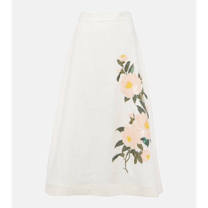 Zimmermann Natura embellished linen organza midi skirt