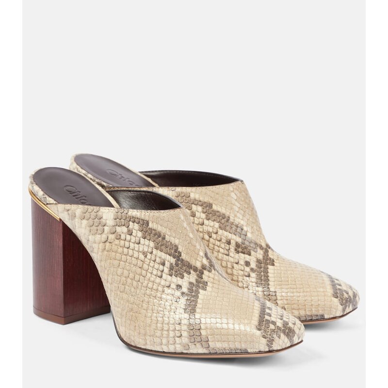 Chloé Ambre snake-effect leather mules