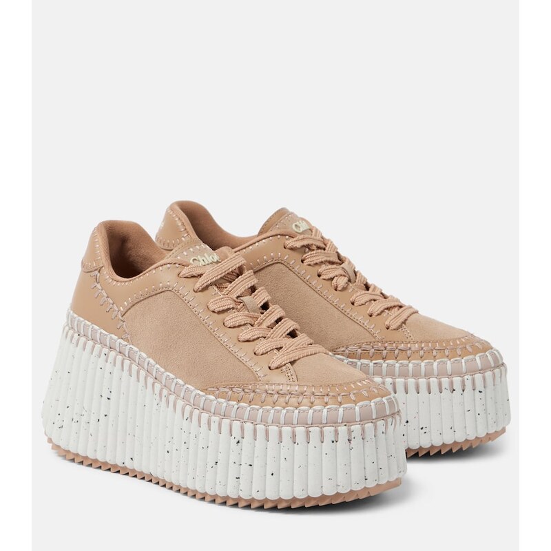 Chloé Nama 80 suede and leather wedge sneakers