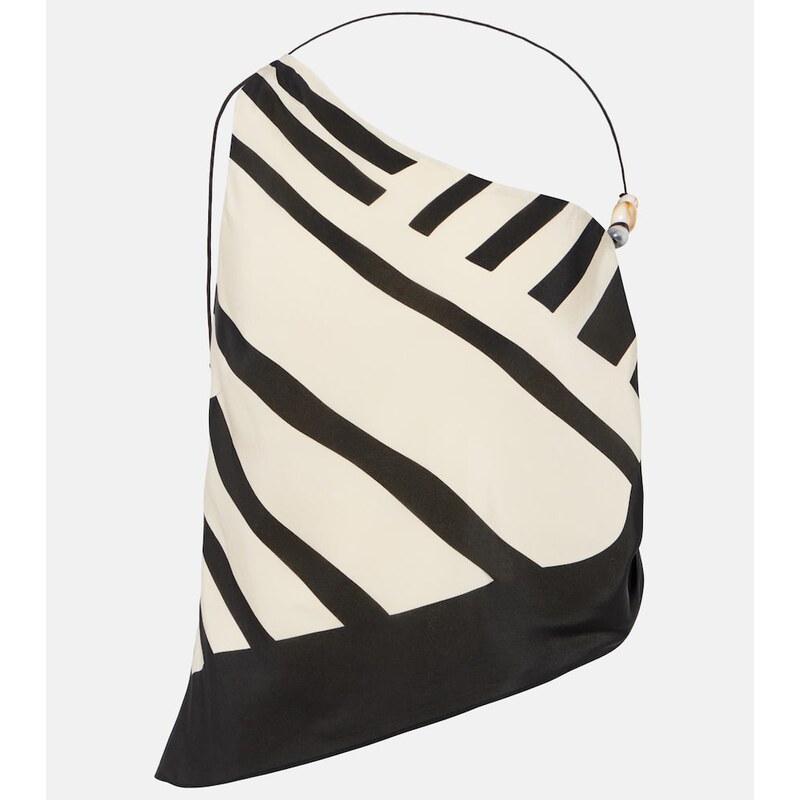 SIR Arte printed one-shoulder silk satin crop top