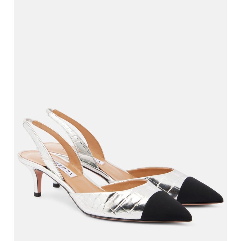 Aquazzura Milanese metallic leather slingback pumps