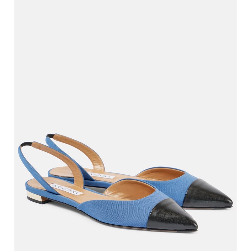Aquazzura Milanese leather-trimmed slingback flats