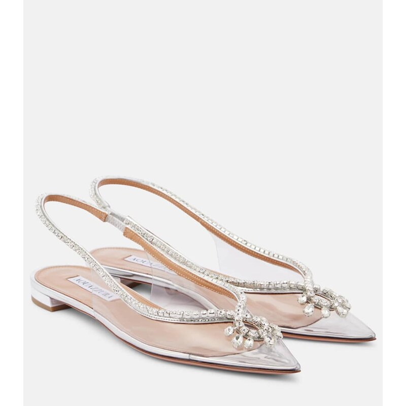 Aquazzura Seduction crystal-embellished PVC slingback flats