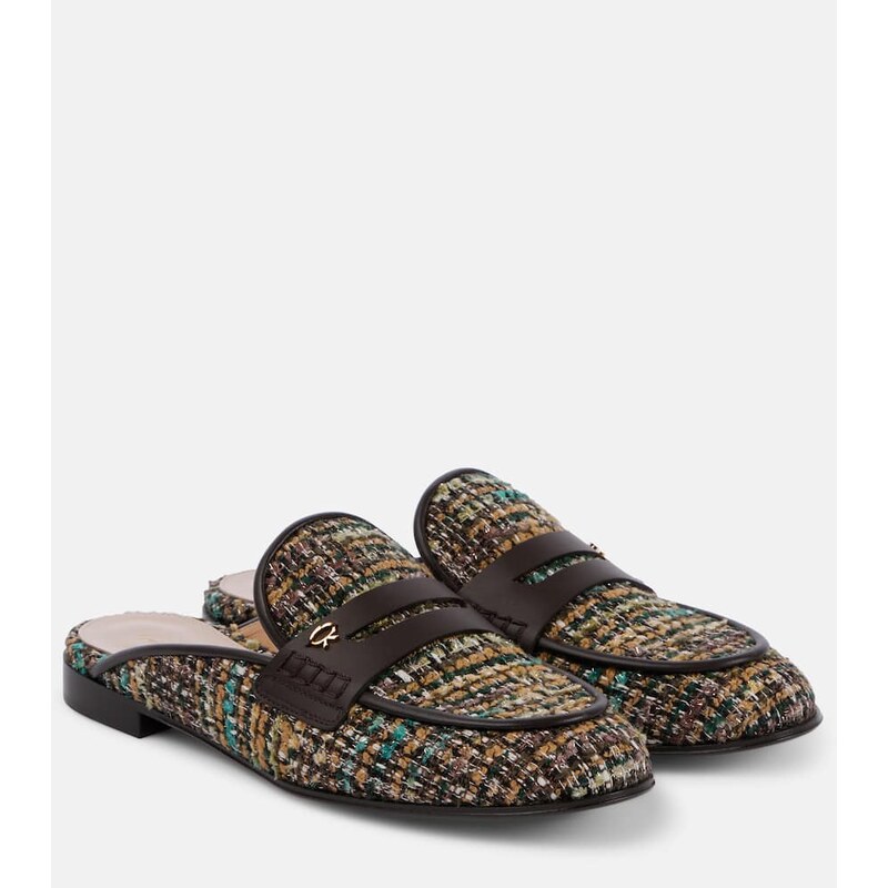 Gianvito Rossi Leather-trimmed bouclÃ mules