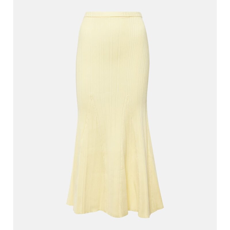 Self-Portrait Ribbed-knit flared midi skirt