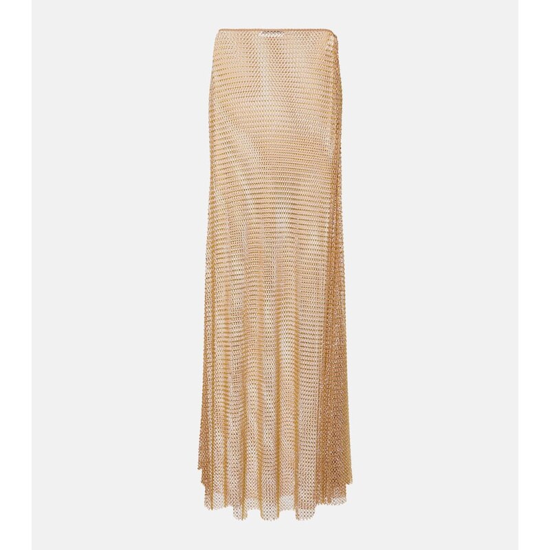 Self-Portrait Crystal-embellished mesh maxi skirt