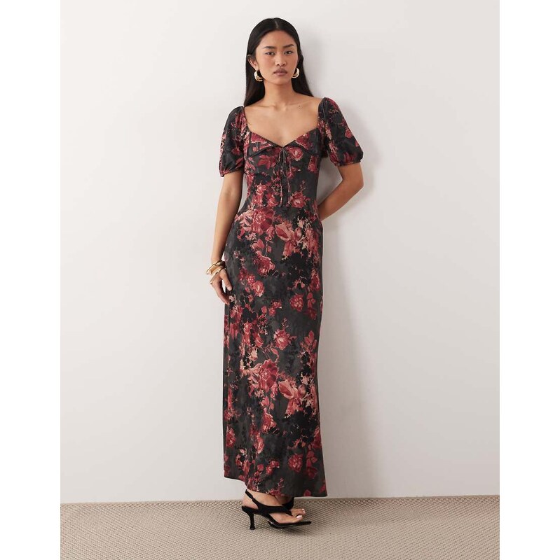 ASOS DESIGN scalloped collar puff sleeve seam detail midi tea