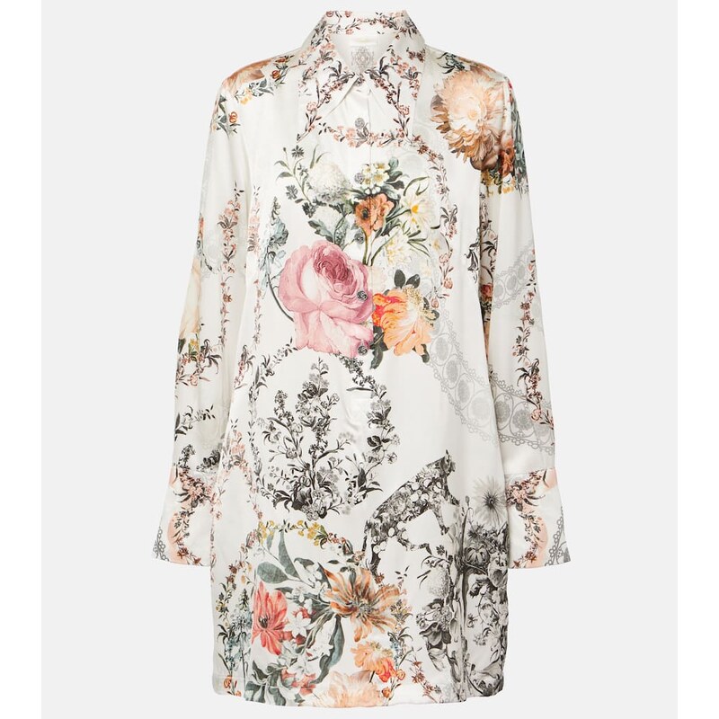 Camilla Floral silk satin shirt dress