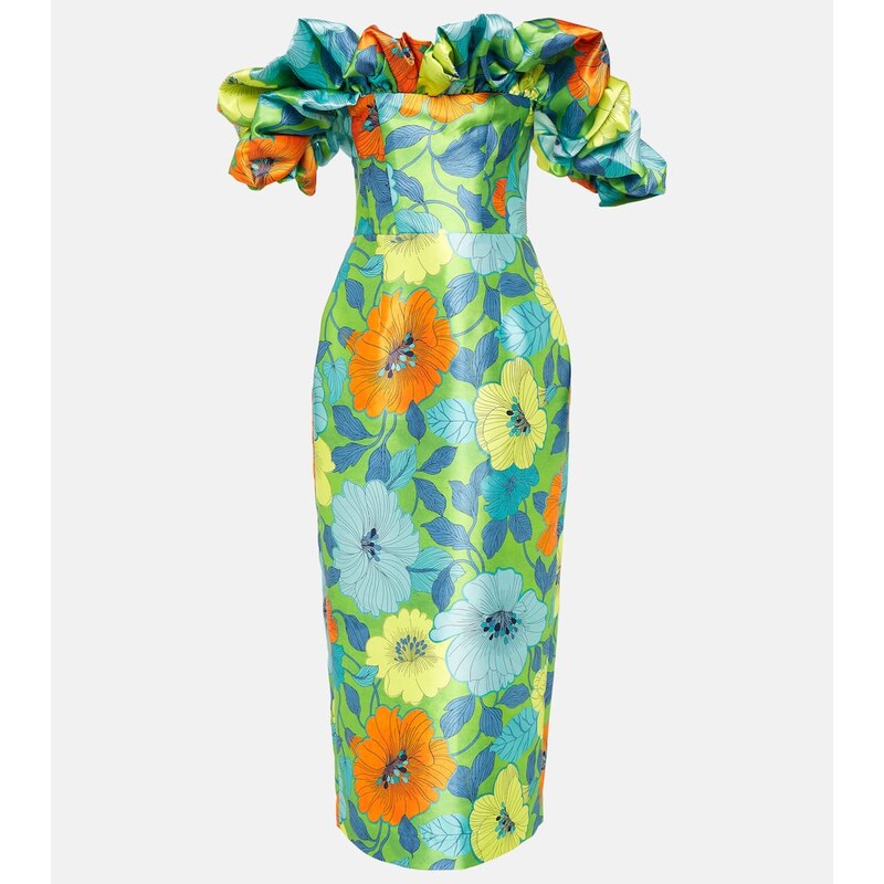 Alémais Floral ruffled satin midi dress