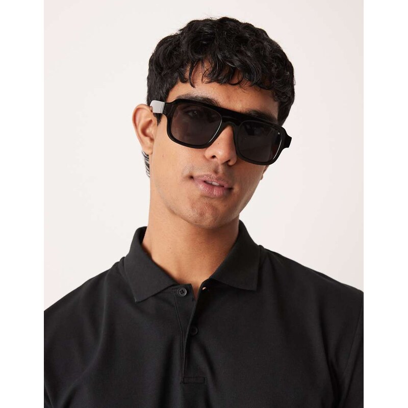 ASOS DESIGN chunky flatbrow aviator sunglasses in black with