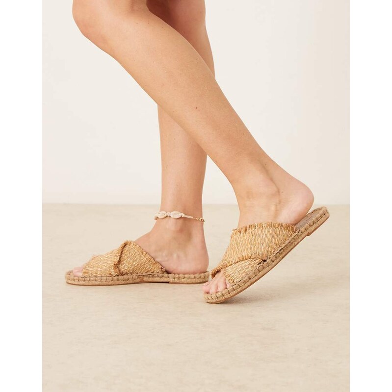 ASOS DESIGN Joella cross strap espadrille in gold fleck raffia-Neutral 113271760