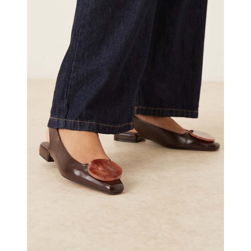 ASOS DESIGN Lavish trim detail slingback ballets in chocolate