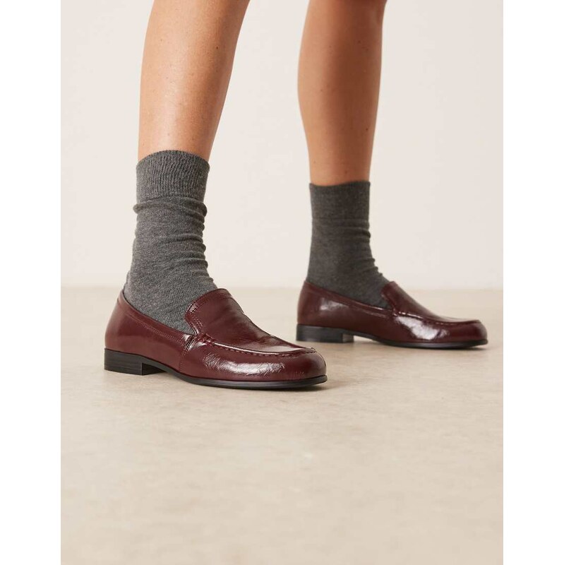 ASOS DESIGN Melva clean round toe loafers in burgundy-Red 115517075
