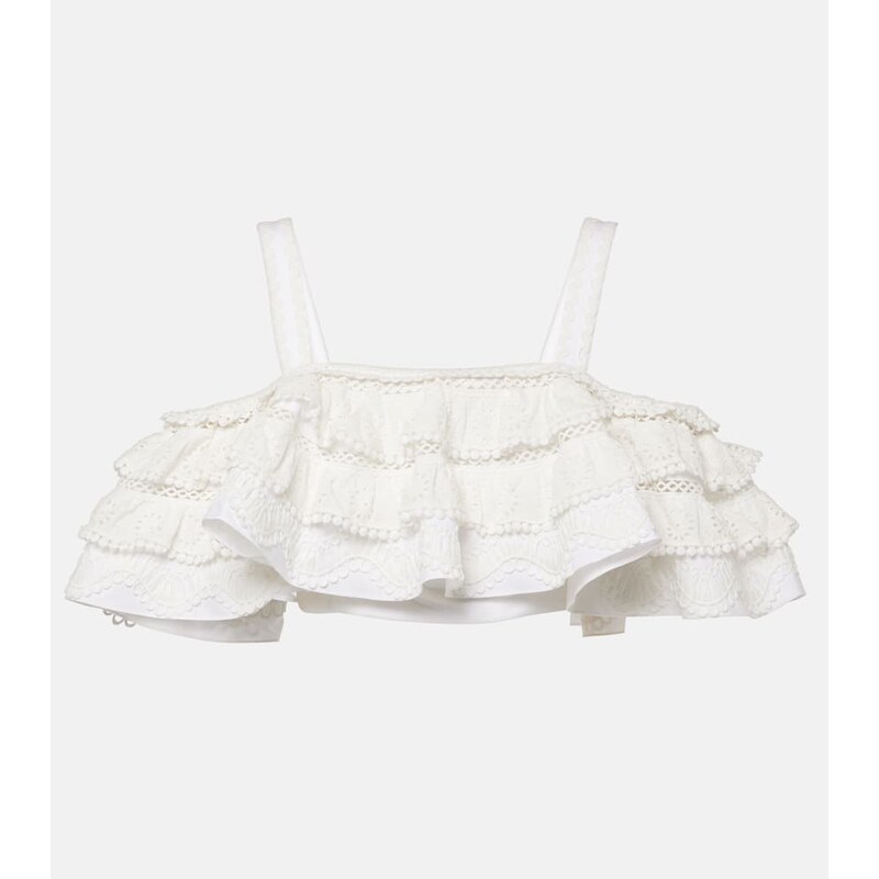 Carolina Herrera Embroidered ruffled cotton crop top