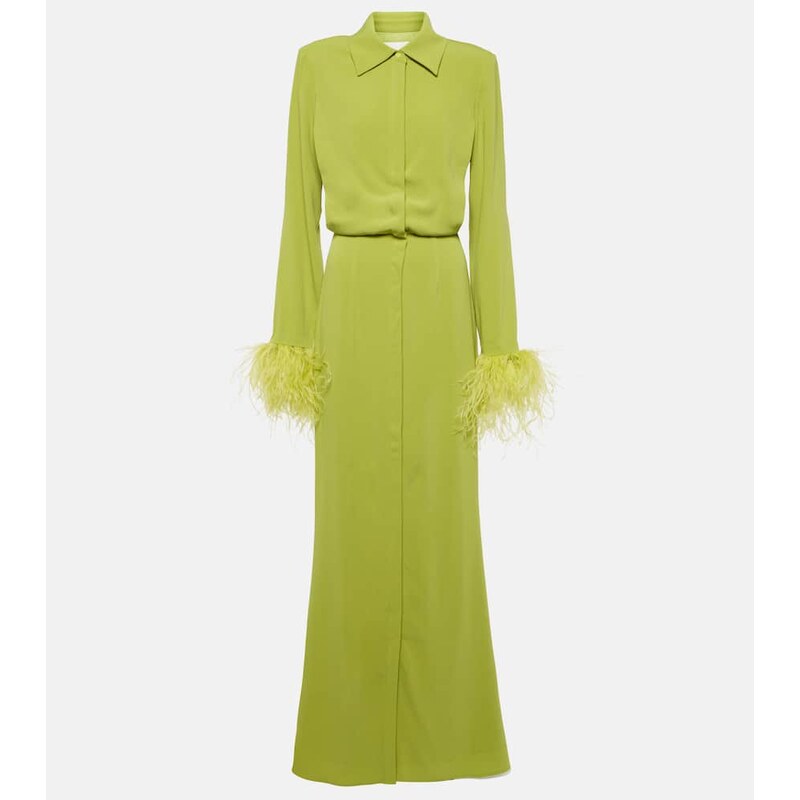Roland Mouret Feather-trimmed crÃªpe satin shirt dress