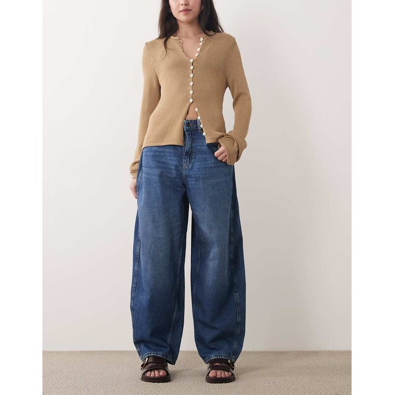 JDY Susie mid waist barrel leg jean in mid blue 115518426