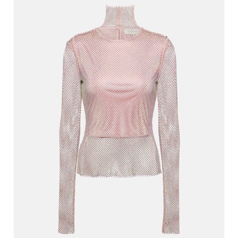 Sportmax Fishnet embellished turtleneck top