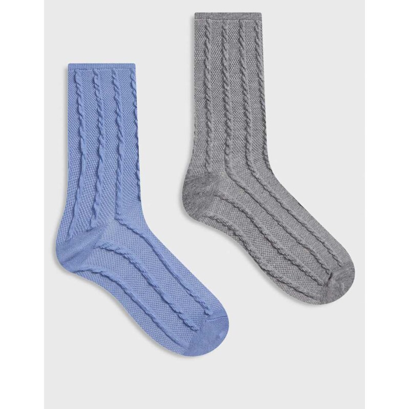 ASOS DESIGN pack of 2 textured rib socks in mid blue and