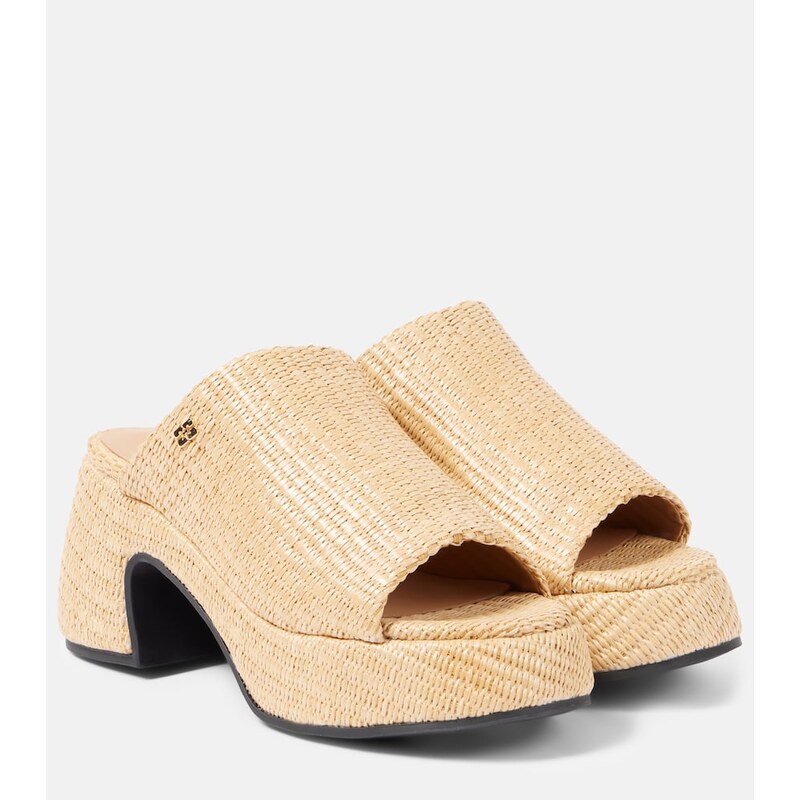 Ganni Butterfly raffia platform mules