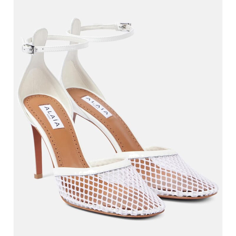 Alaia AlaÃ¯a Leather-trimmed mesh pumps