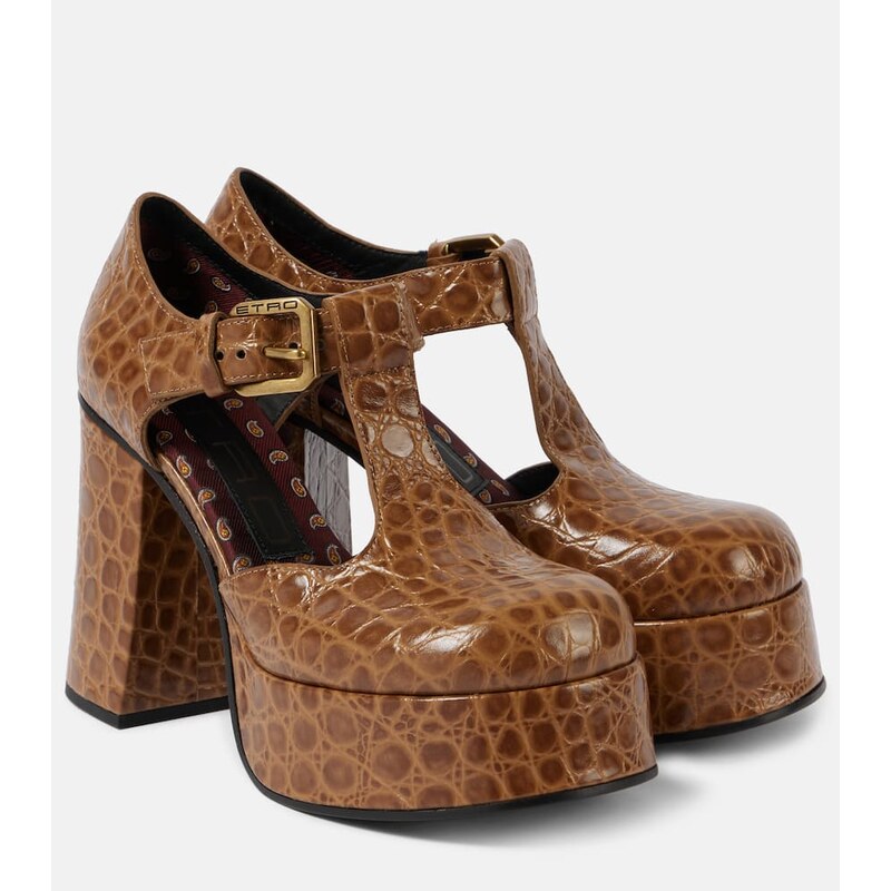 Etro Croc-effect leather Mary Jane pumps