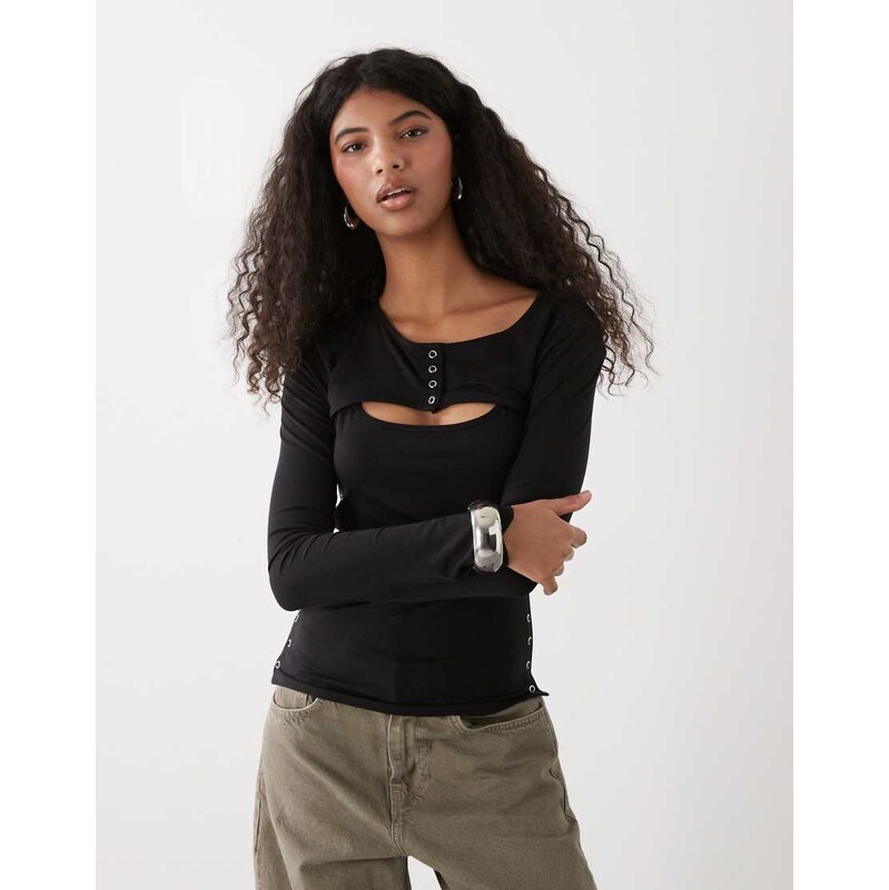 Weekday bolero detail long sleeve top in black