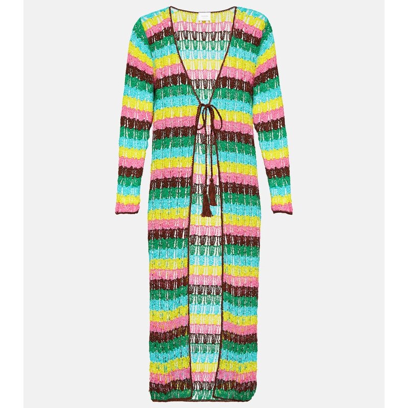 Anna Kosturova Striped crochet cotton beach cover-up