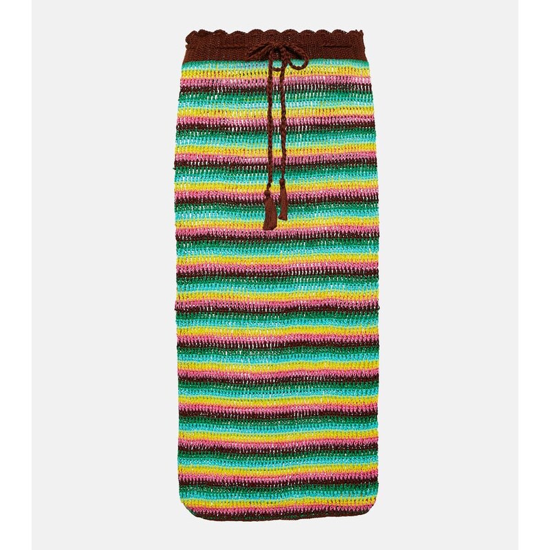 Anna Kosturova Striped crochet cotton midi skirt