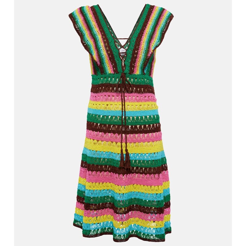 Anna Kosturova Striped crochet cotton minidress