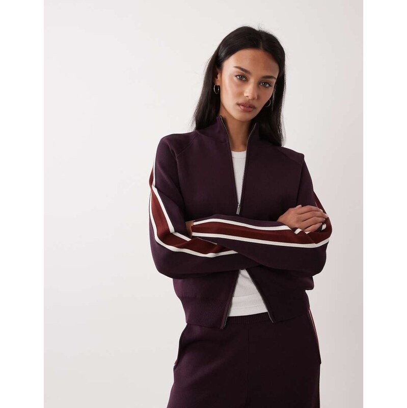 Mango Barneda knitted track jacket co-ord in plum-Red 113271901