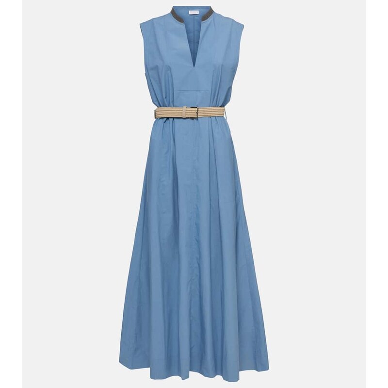 Brunello Cucinelli Embellished cotton poplin maxi dress
