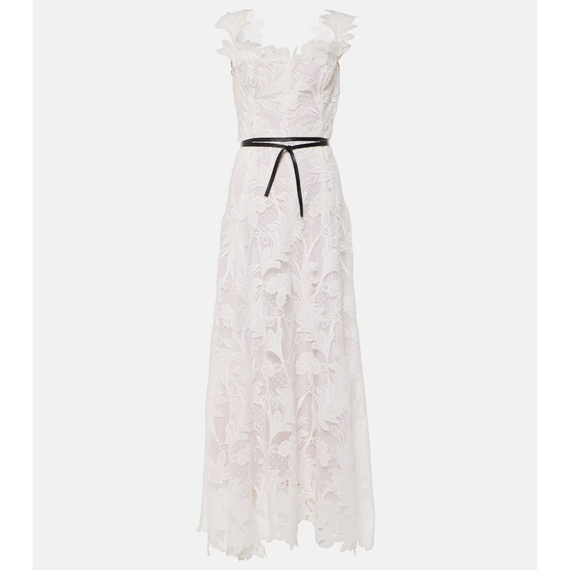 Oscar de la Renta Marbled Carnation Guipure lace bustier gown
